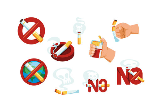 Colorful Flat Anti Tobacco Awareness Message Illustration Set