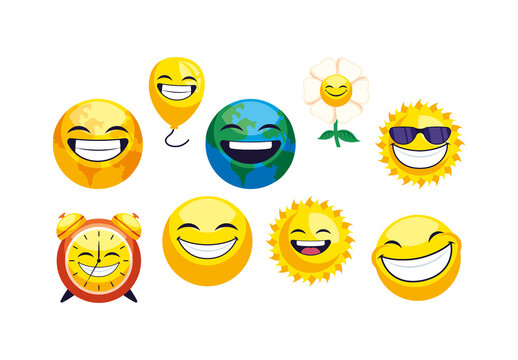 Yellow And Orange Cheerful World Emoji Stickers Set