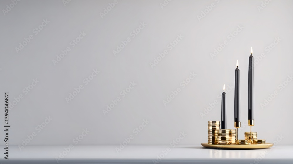 Aufkleber cozy candle and stack of coins creating a warm atmosphere while signifying investment and financial 
