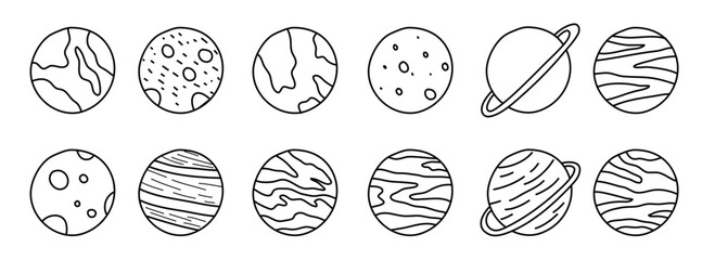  Hand Drawn Sketch Planets Vector Illustration