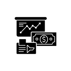 Sales Data Analysis Icon Graph Dollar Bill Black Fill