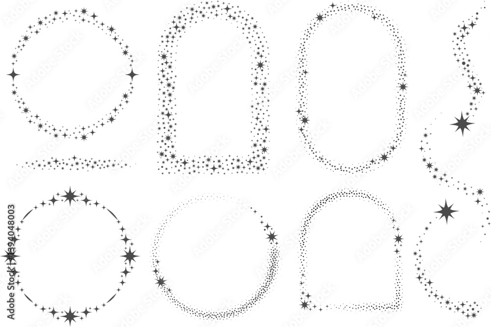 Aufkleber magic frame with stars with ornament. vector celestial border elements. round and arch decorative vi