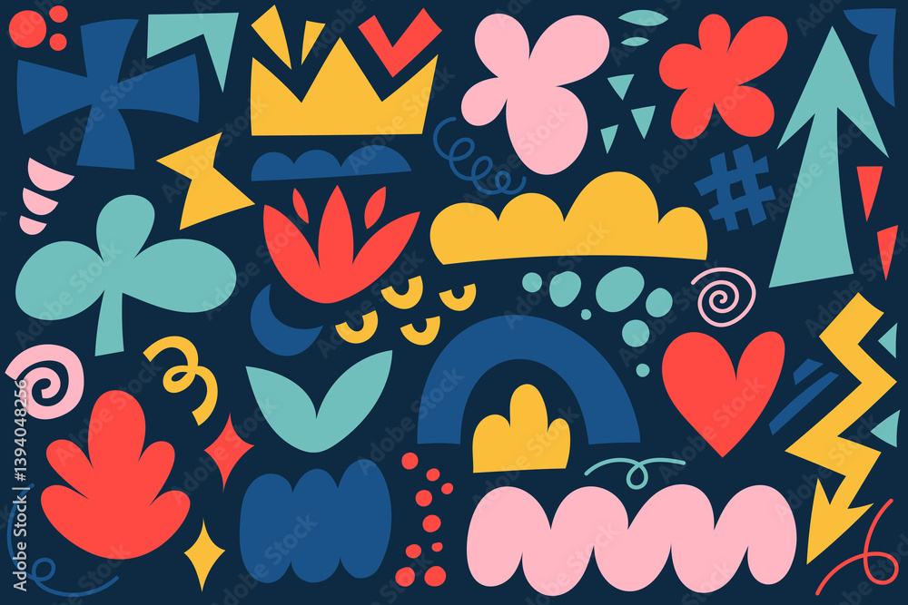 Aufkleber abstract vector shapes. organic color graphic on dark background. modern hand drawn design set. cute