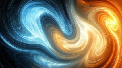Fototapeta premium Abstract Swirling Liquid in Blue and Orange with Dynamic Motion and Shimmering Particles