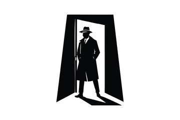 Detective is standing in the open doorway silhouette
