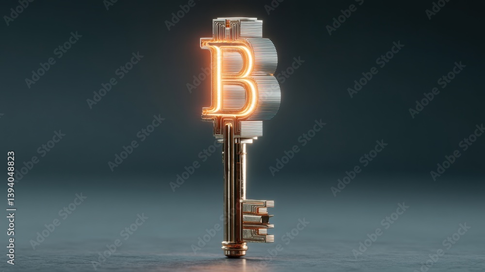 Poster illuminated bitcoin sign with a glowing aura of gold representing the fusion of cryptography and dig