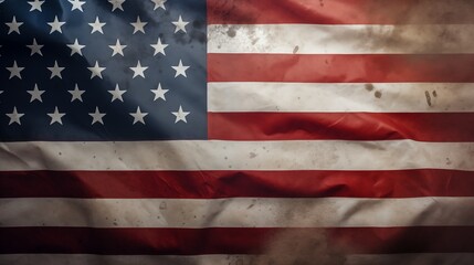 Naklejka premium Grunge American Flag Background – Vintage USA Patriotic Wallpaper Texture