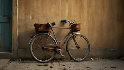 Rustic Serenity A Nostalgic Bicycle Against a Textured Wall