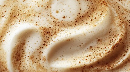 Frothy Coffee Close Up with Swirling Foam Texture in Warm Brown and White Tones