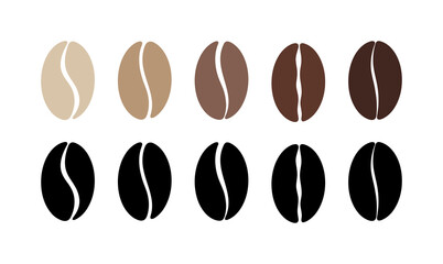 An icon, an emblem of different roasting of coffee beans, isolated on a white background, a vector illustration of a set of coffee icons. A fragrant classic element for decoration, labels, covers