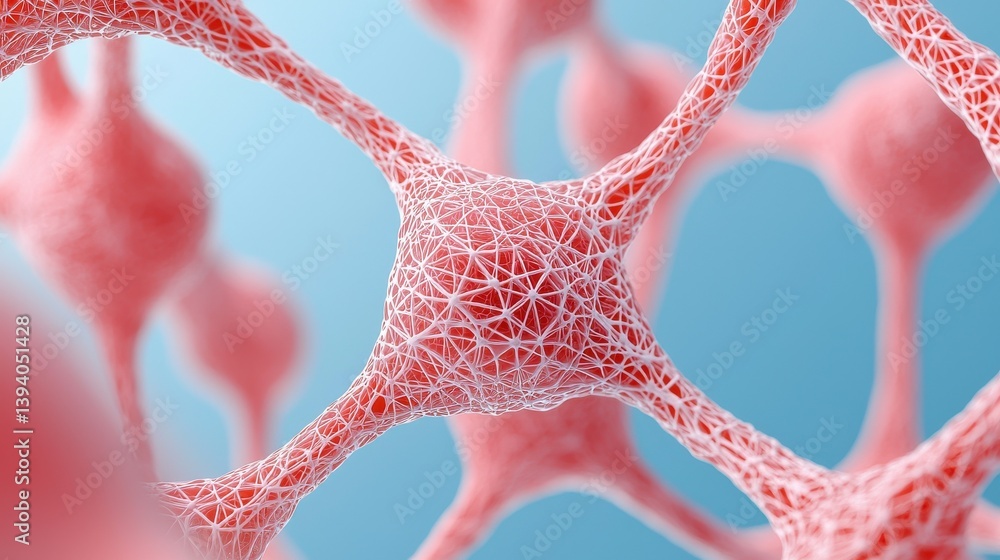 Poster intricate 3d structure of biological cells with network patterns and soft color palette
