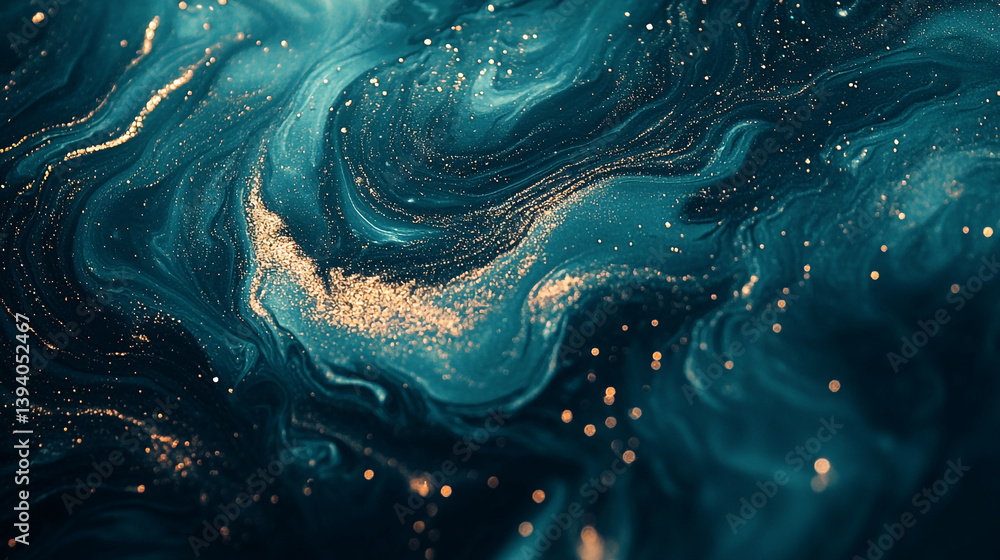 Aufkleber abstract teal and gold swirling pattern with glitter accents creating a dynamic visual effect