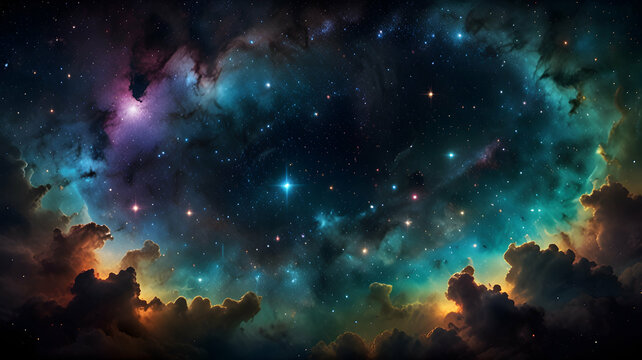 Cosmic Canvas A Stunning Galaxy of Colorful Gases and Celestial Beauty