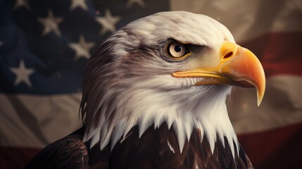 Realistic Bald Eagle Head with American Flag Background – USA Patriotic Wildlife Photo