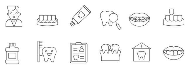 Dental clinic icon set. Vector simple line symbols collection. vector