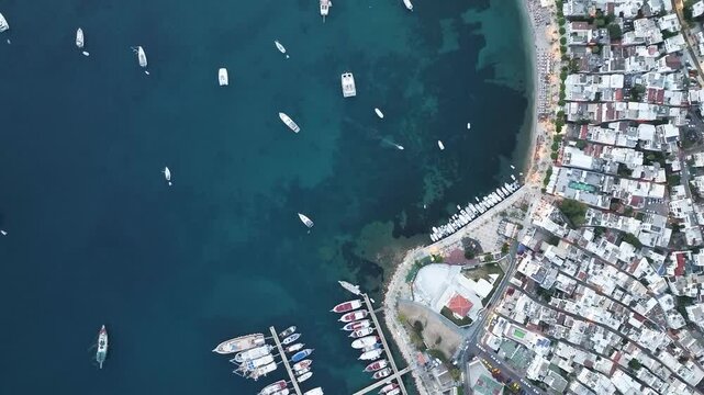 Bodrum Castle and City Streets in the Summer Season Drone Video, Bodrum Mugla, Turkiye (Turkey)

