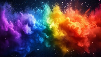 Naklejka premium Vibrant Rainbow Powder Explosion a Colorful Abstract Art on Dark Background with Dust and Splashes