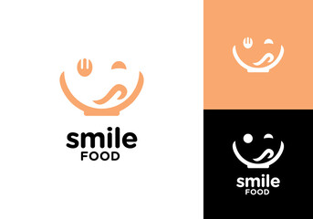 Fototapeta premium spoon with bowl smile logo design. happy food restaurant vector design template