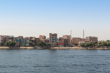 Fototapeta premium River landscape of the Nile near Esna city in a sunny morning, Egypt