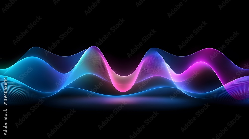 Poster colorful flowing wave patterns across the darkness of the background