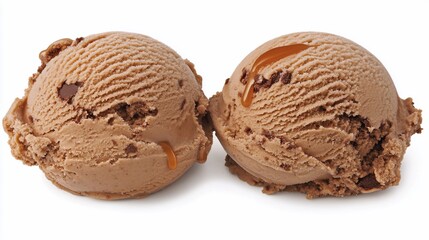 Fototapeta premium Two scoops of rich chocolate ice cream with caramel drizzle