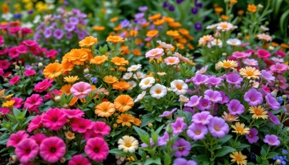 Fototapeta premium A lively border of garden flowers and herbs, highlighting a natural and fresh aesthetic for culinary projects.