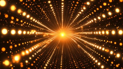 Fototapeta premium Perspective View of Glowing Yellow Lights in a Tunnel with Dark Space
