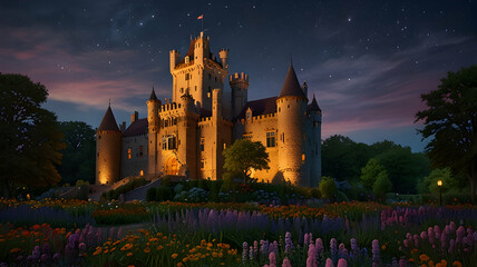 Mystical Nights: Illuminated Castle and Lush Gardens