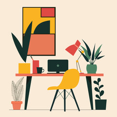Minimalist Cozy Home Office Workspace Illustration
