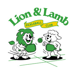 Lion and Lamb Cartoon playing pickle paddle illustration