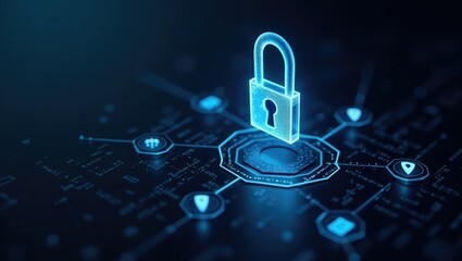 Futuristic blue circuit lines depict a digital network security conceptFuturistic blue circuit lines depict a digital network security concept