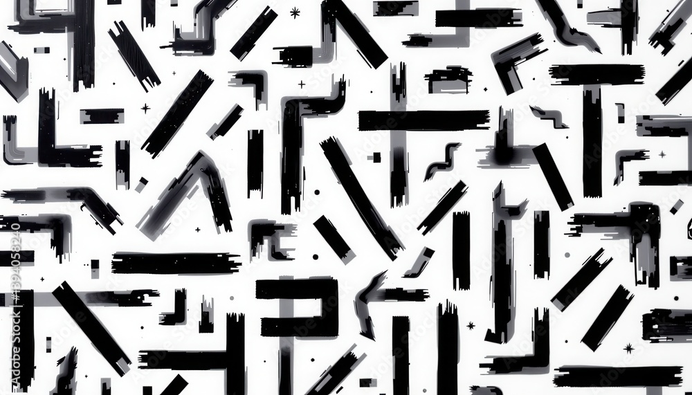 Aufkleber a random pattern of dark lines and shapes against a stark white surface.