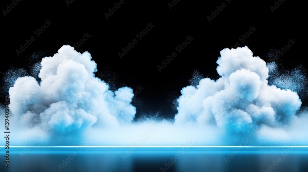 Poster a smoky explosion effect with billowing clouds of vapor bursting into the air, creating a high-energ
