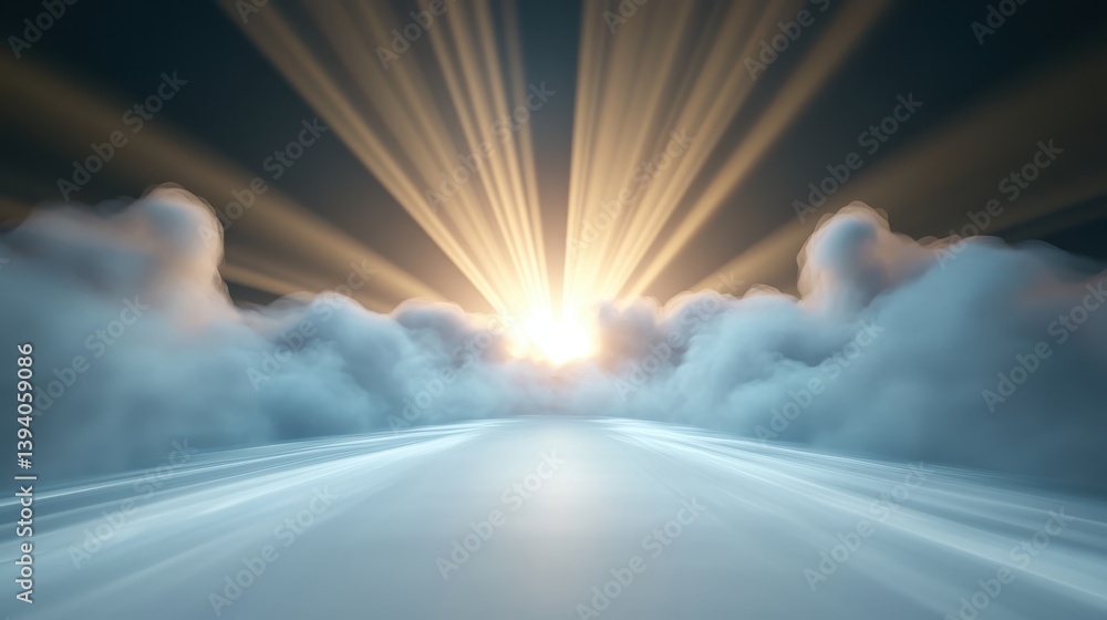 Poster a smoky mist drifting through intense light rays, creating captivating shadows and textures that pla