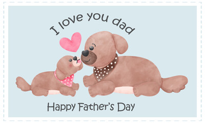 Father's Day Dog Dad and Baby Wear a scarf in watercolor style illustration