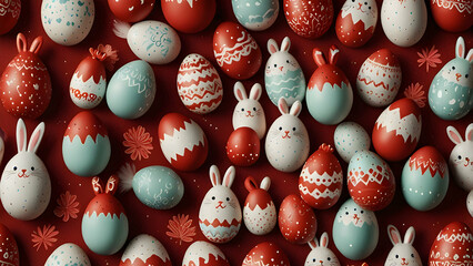 Whimsical Easter Display: Eggs and Bunny Figures