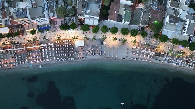 Bodrum Castle and City Streets in the Summer Season Drone Video, Bodrum Mugla, Turkiye (Turkey)

