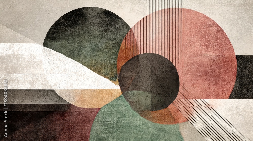 Poster abstract geometric composition with overlapping circles and linear elements