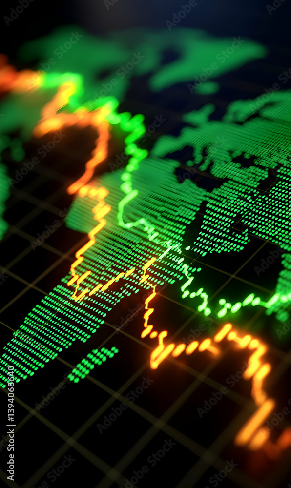 Poster global finance illustration with world map and dynamic graph overlays
