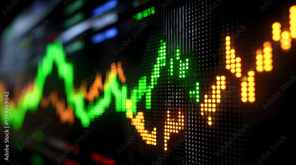 Poster digital trading chart display with glowing line graphs and market analysis