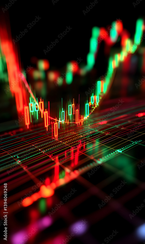 Poster fluctuating lines displaying an abstract stock chart with red and green indicators