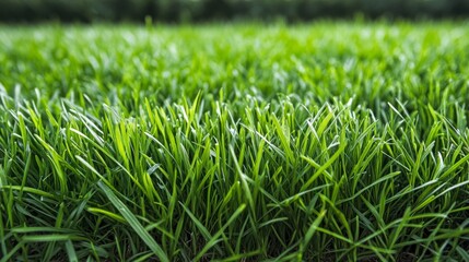 Obraz premium Close-up of Vibrant Green Grass Blades in Sunlight with a Blurred Background Creating a Natural Texture