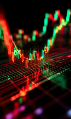 Fluctuating lines displaying an abstract stock chart with red and green indicators