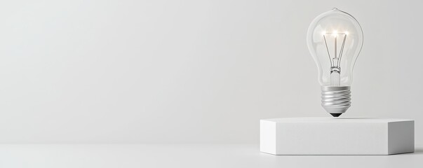 Floating Light Bulb on Minimalist White Background Showcasing Modern Design and Innovation