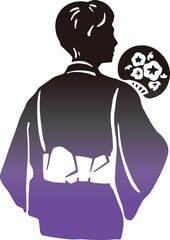 夏　男性　シルエット　浴衣　着物　お祭り　花火大会　人物　手描き　和風　和柄　デザイン　イラスト素材