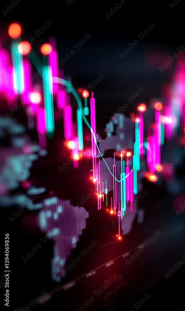 Poster abstract digital finance chart visualization featuring vibrant neon data streams