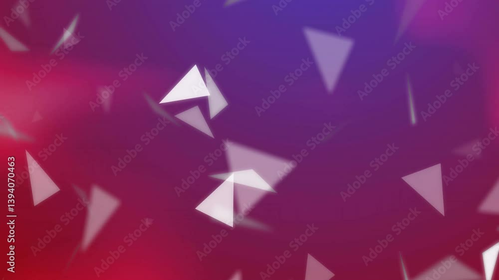 Poster floating white triangles with animation over vibrant red and purple background
