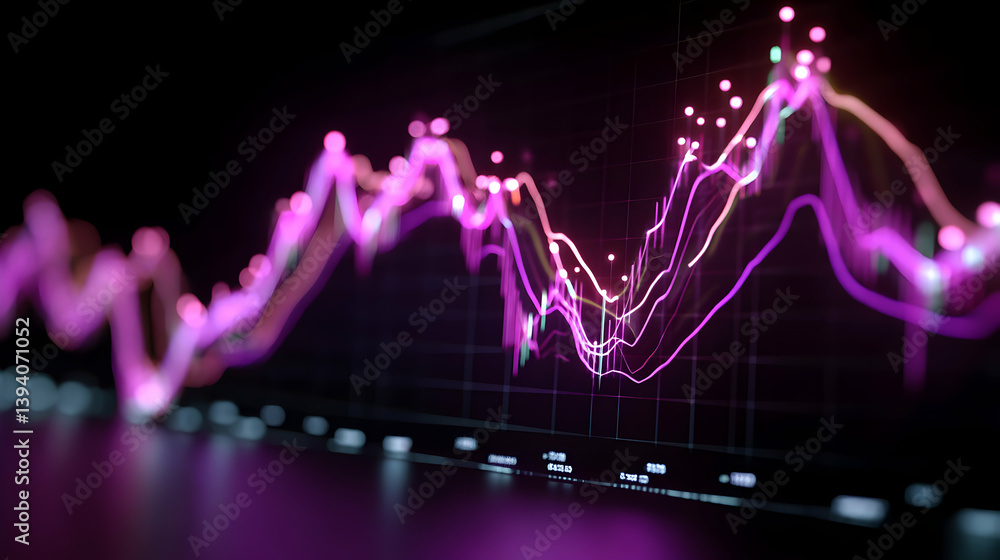 Poster abstract representation of financial data presented with glowing neon lines