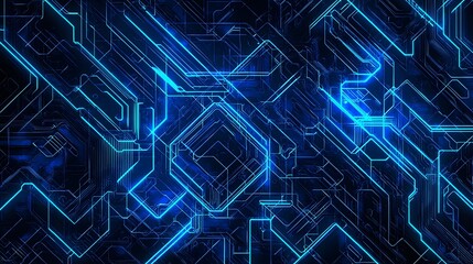 Illuminated circuit board displays intricate lines and geometric shapes seamlessly