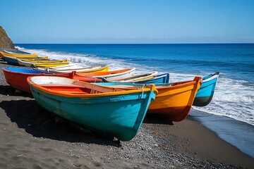 Naklejka premium Colorful Boats Beach Seaside